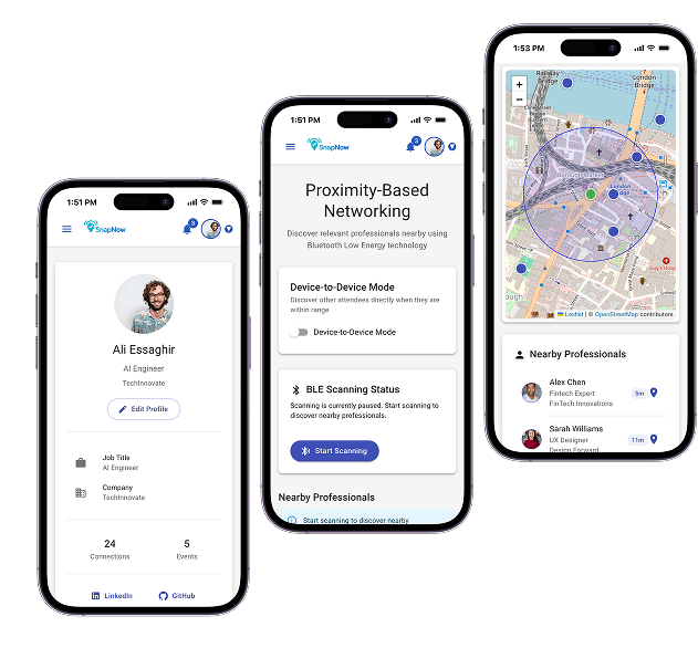 SnapNow app screens